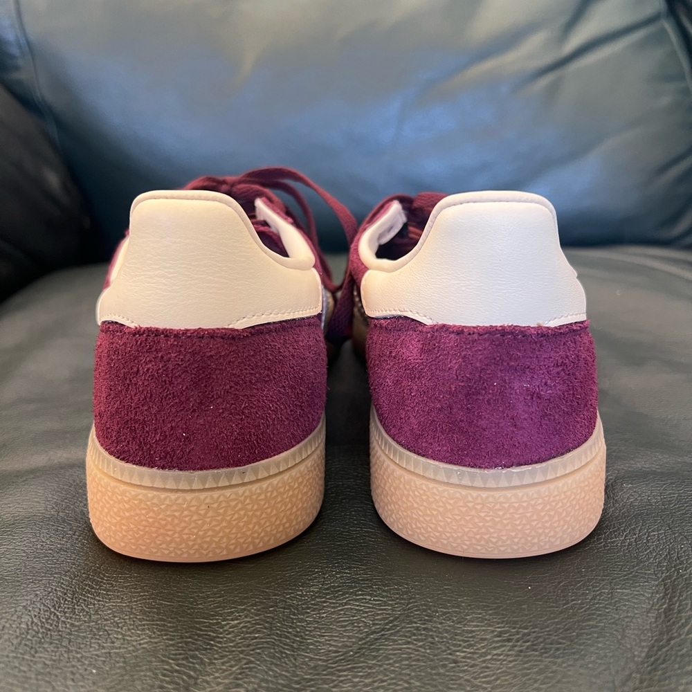 Adidas Maroon Suede Sneakers with White Stripes - Picture 5 of 6